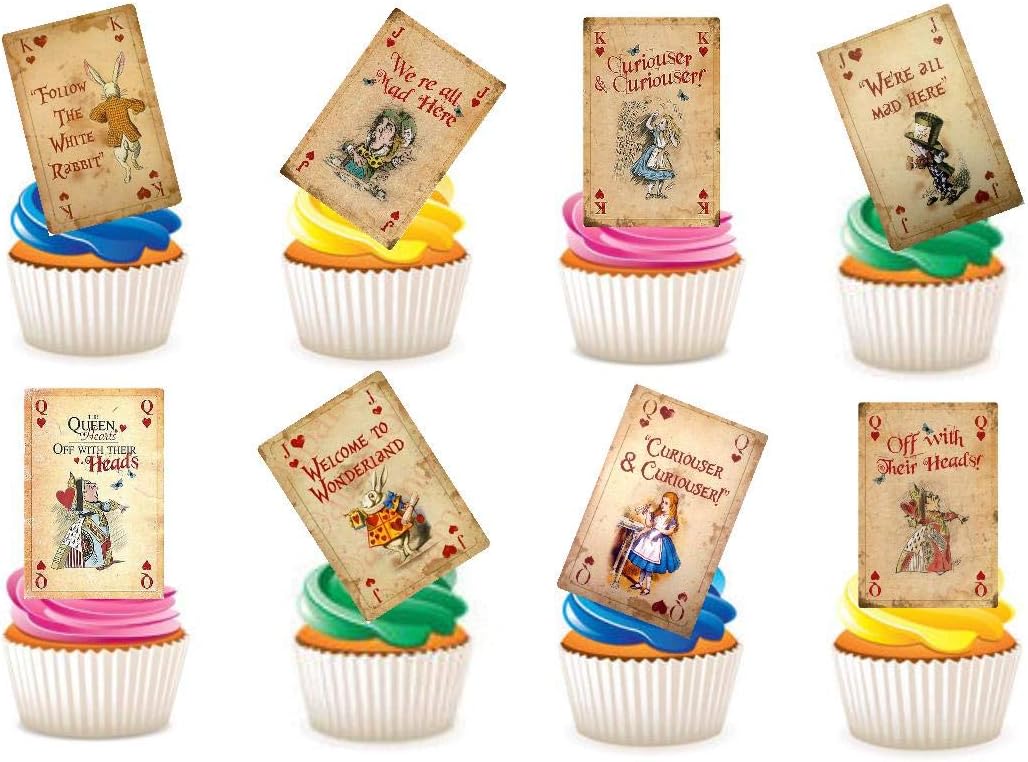 25 x Alice in Wonderland Playing Cards STAND UP Edible Paper Cupcake Toppers Cake Decorations