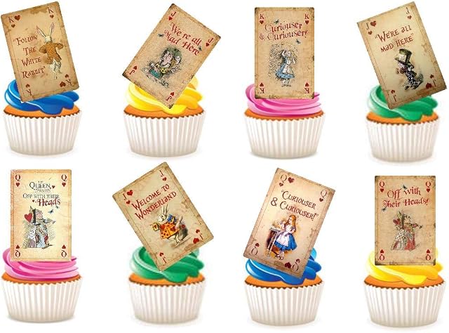 25 x Alice in Wonderland Playing Cards STAND UP Edible Paper Cupcake Toppers Cake Decorations