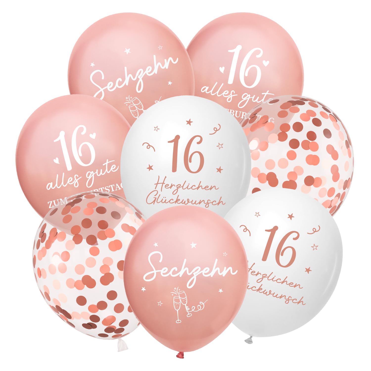 Luftballons 16 Jahre Geburtstag, 24 Stück Deko 16. Geburtstags Mädchen Frauen, 16 Alles Gute zum Geburtstag Ballons, Roségold 16. Geburtstagsdeko, 16th Birthday Ballon für Freundin Tochter