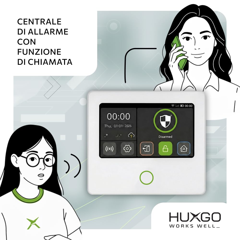 Kit antifurto casa wireless WiFi + GSM con sirena solare | Sistema allarme casa senza fili con 1x sensori di movimento, 1x sensori per finestre/porte | Compatibile con TUYA - Modello HUXGO HXA502