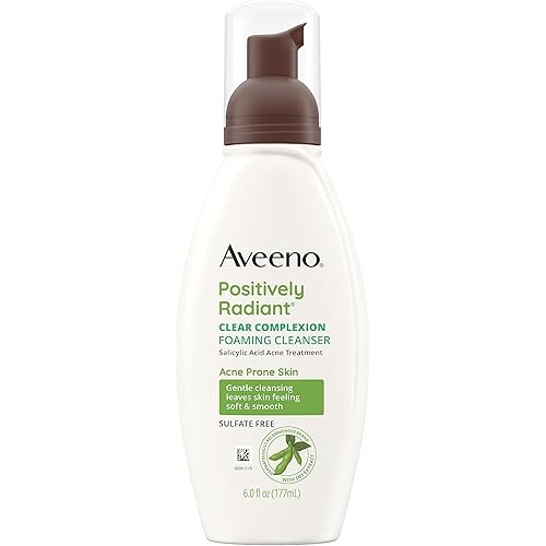 Aveeno Clear Complexion Foaming Oil-Free Facial Cleanser with Soy Extract & 0.5% Salicylic Acid, Acne Treatment Face Wash for Acne-Prone Skin, Sulfate-Free & Hypoallergenic, 6 fl. oz