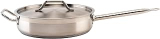 Winco 5 qt Stainless Steel Saute Pan with Cover | Even heating, Easy release, Great for Sauteing, Searing, Frying and Restaurant Kitchens