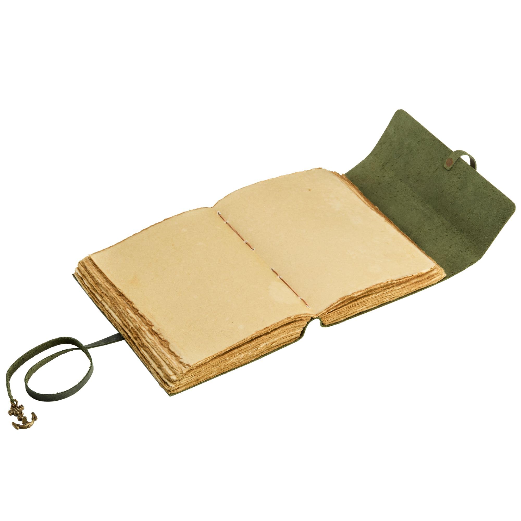 Journal en Cuir Vert Vintage Fait Main 21x17 cm, Carnet en Cuir Écologique avec Papier Coton Deckle Edge, Carnet de Voyage Cuir pour Écrivains Nature
