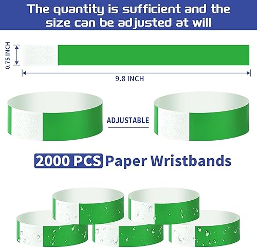 Miniatura 2 de 2000 pulseras de papel para eventos, impermeables, color verde neón, pulseras de identificación de conciertos, bandas de mano para eventos, pulseras