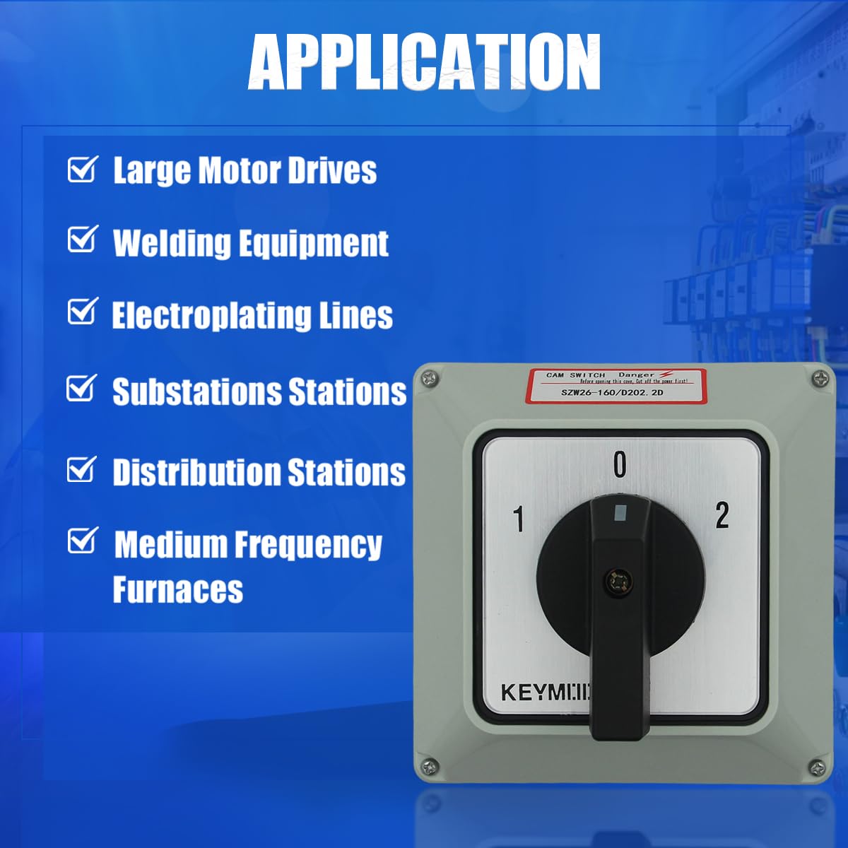 160A 660V Rotary Change-Over Switch with Box, 2-Way 2NO 2NC 3 Position 2 Phase 8 Terminals, Universal Selector Switch for Large Motor Equipment