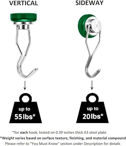 Miniatura 3 de siMul Gancho magnético giratorio colorido de 55 libras, ganchos magnéticos fuertes para cabinas de cruceros, imanes de neodimio resistentes para