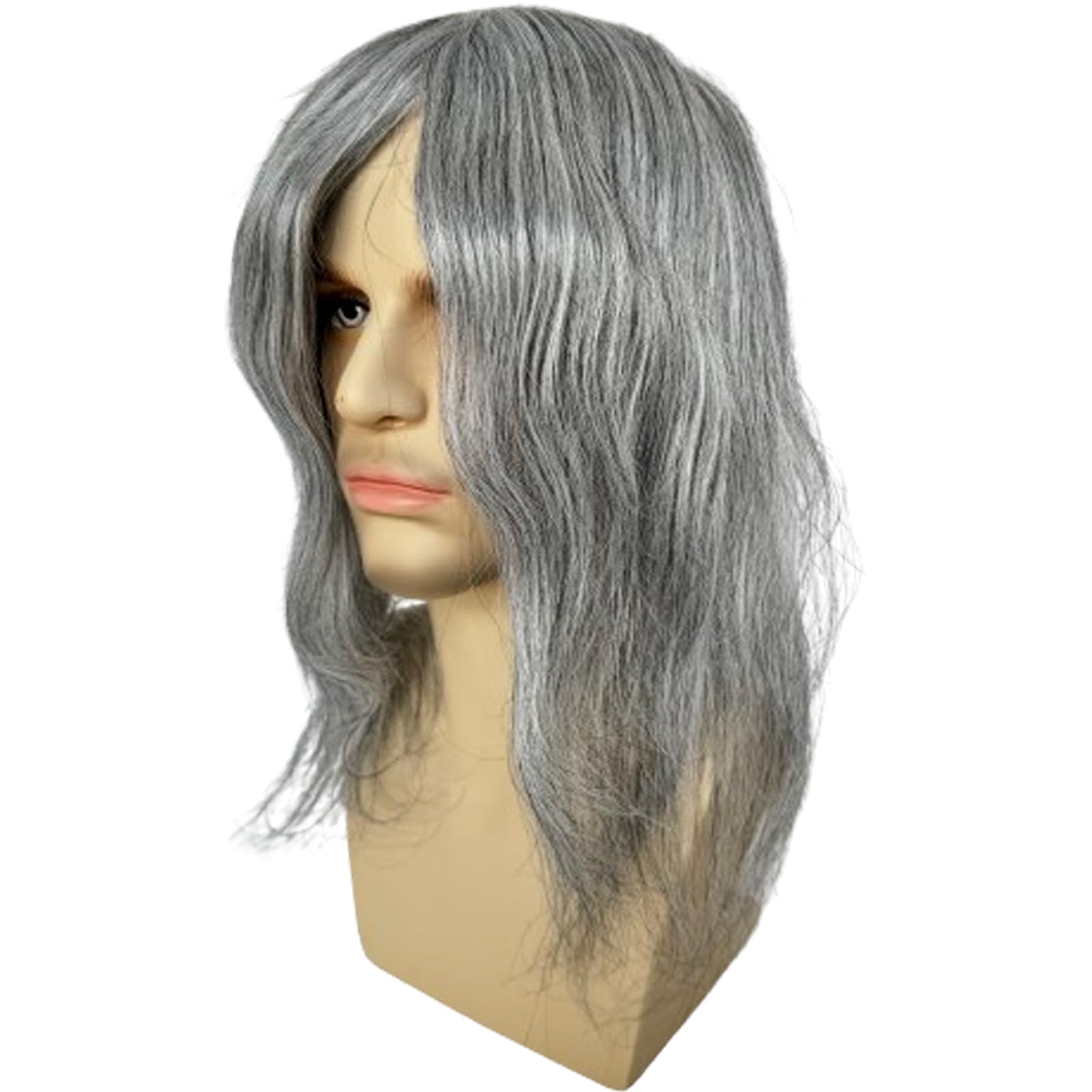 Voloria Swiss Full Lace Men’s Toupee Real Human Hair 1B Mixed 80% Grey Synthetic Hair Replacement for Men Hairpiece 12inch Long Hair