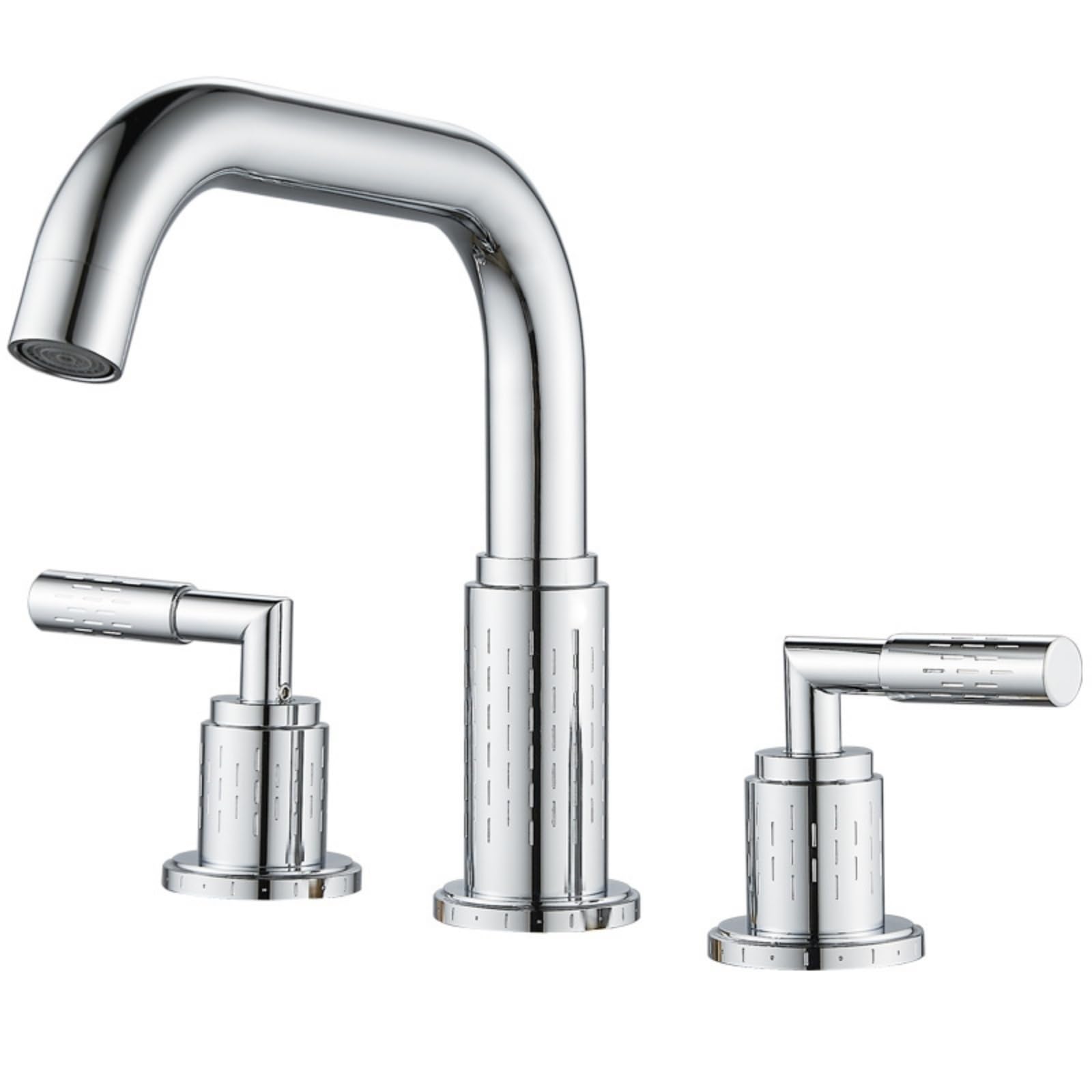 perfeclan Grifo de Lavabo Baño Grifería Mezclador Doble Manija con Giratorio Elevado Base Cilíndrica con Patrón Estructura Metálica con Aireador Integrado, Plateado