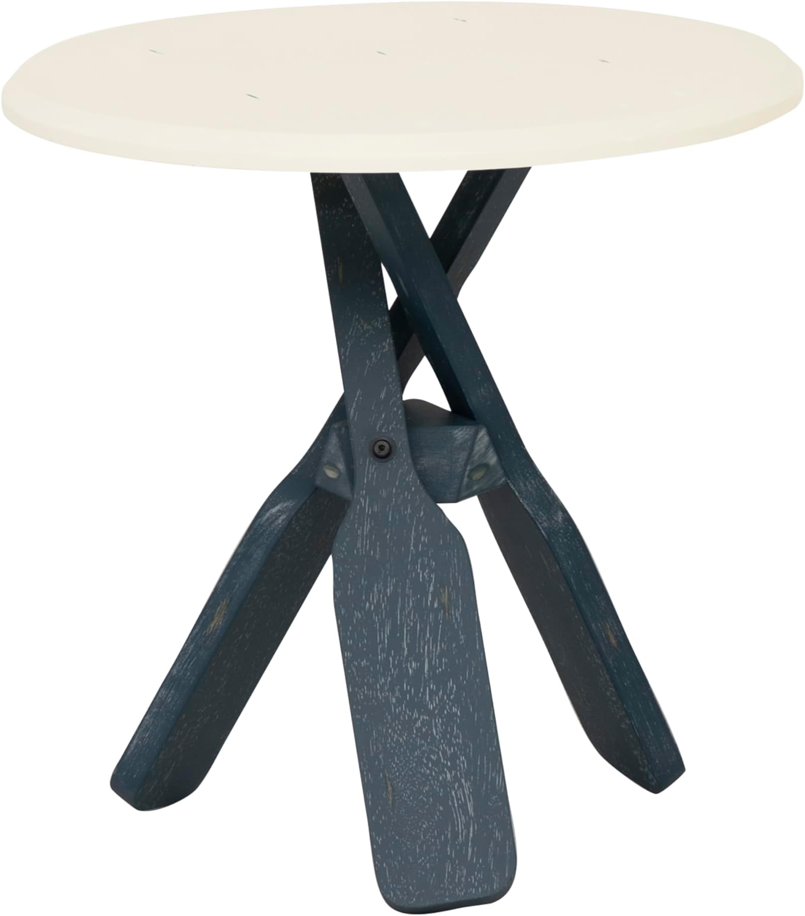 Round Top Shanice Oar Coastal Blue and White Side Table
