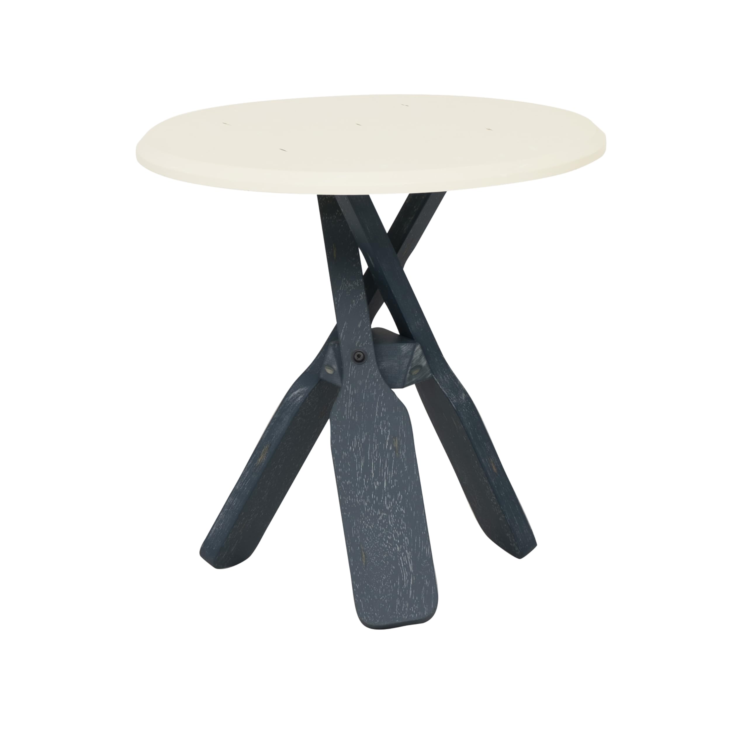 Round Top Shanice Oar Coastal Blue and White Side Table