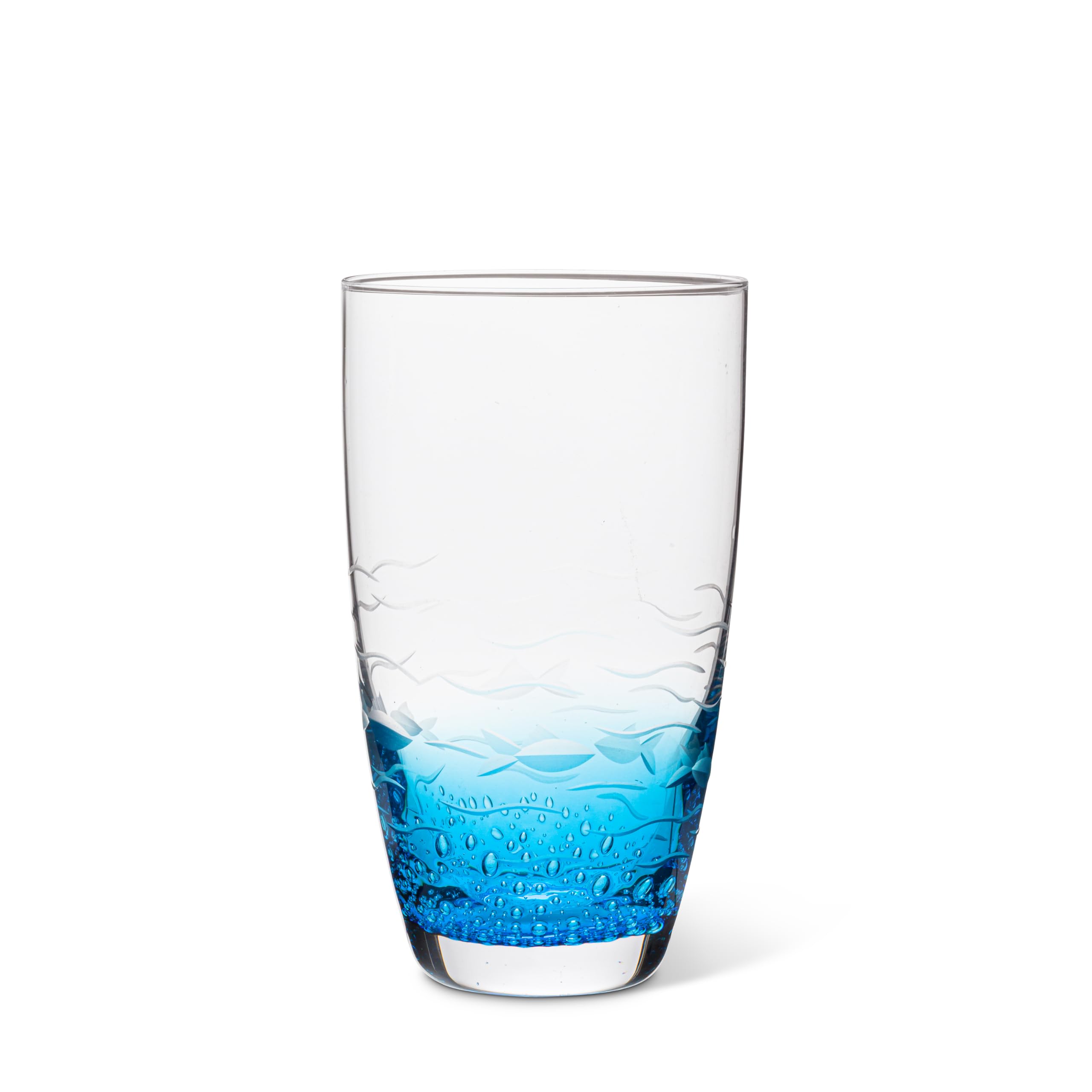 Abbott Collection Fish Cut Glass High Ball, Blue