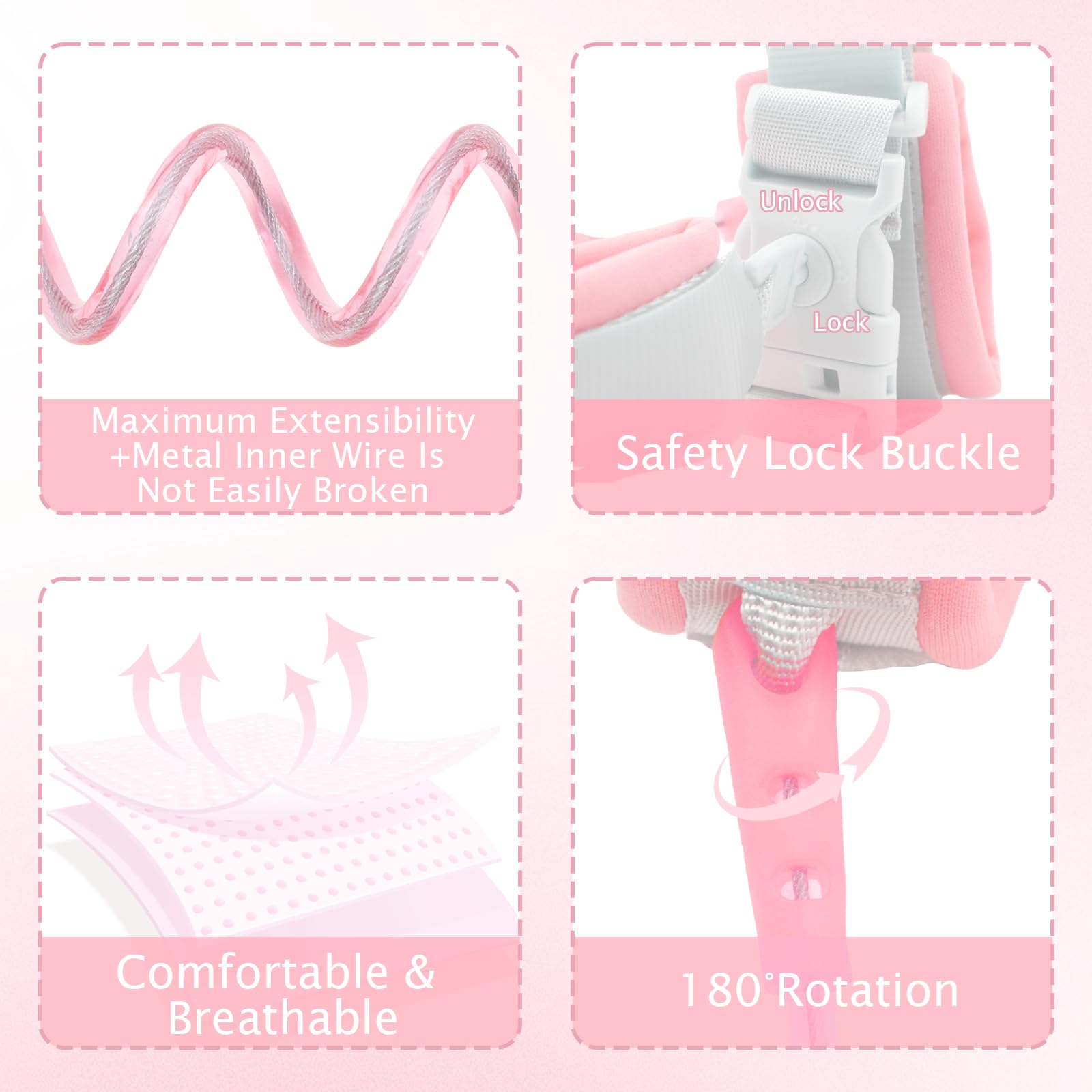 Bracelet anti-perte sécurité bébé enfant avec cordon perdu 1,5 m rose antivol bagages aide marche