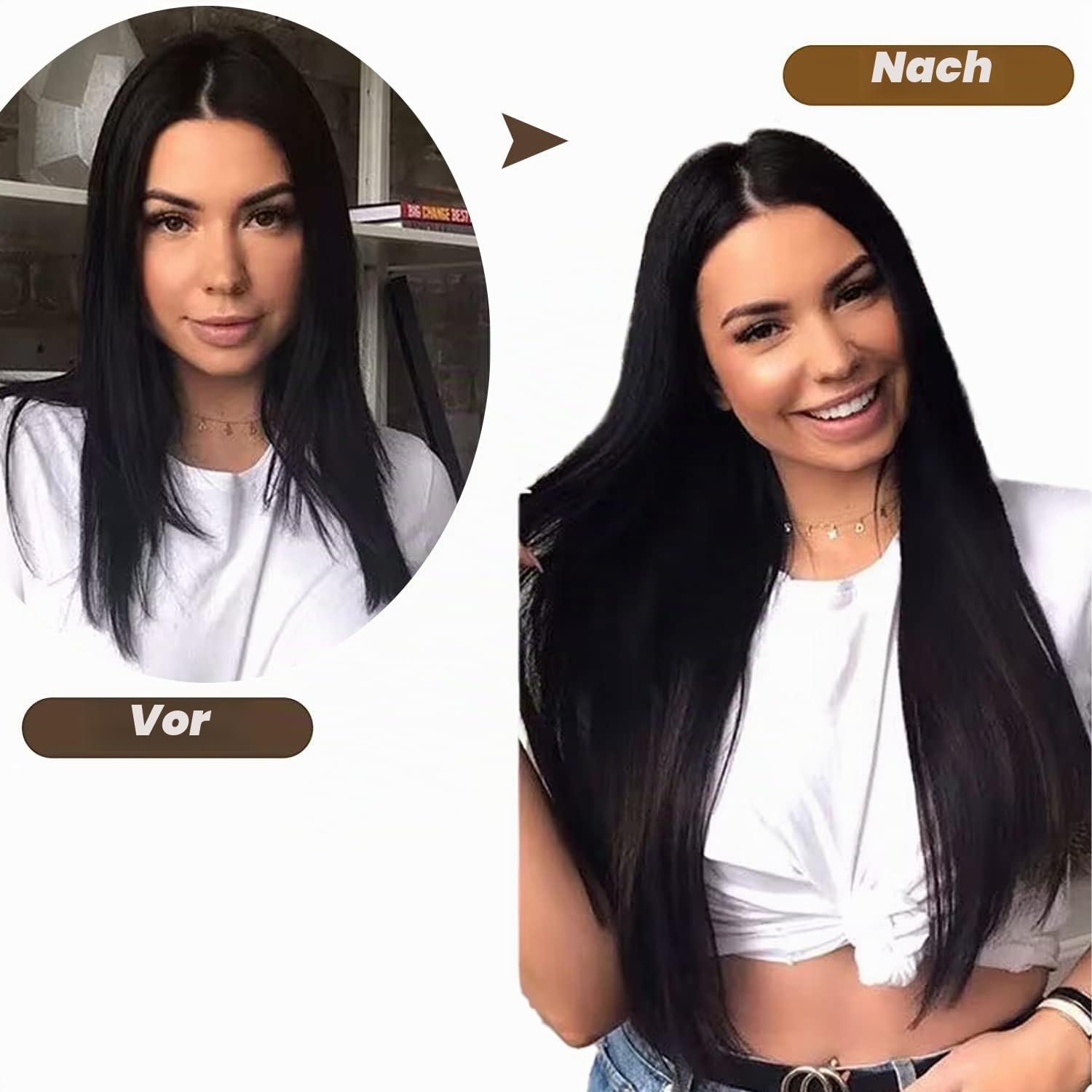 Clip-in-Echthaar-Haarverlängerung, voller Kopf, 10 Stück, 22 Clips, 200 g, Nr. 1 Jet Black (Tiefschwarz), doppelt genähte Tressen, brasilianisches Remy-Echthaar, dick, glatt, seidig, 56 cm