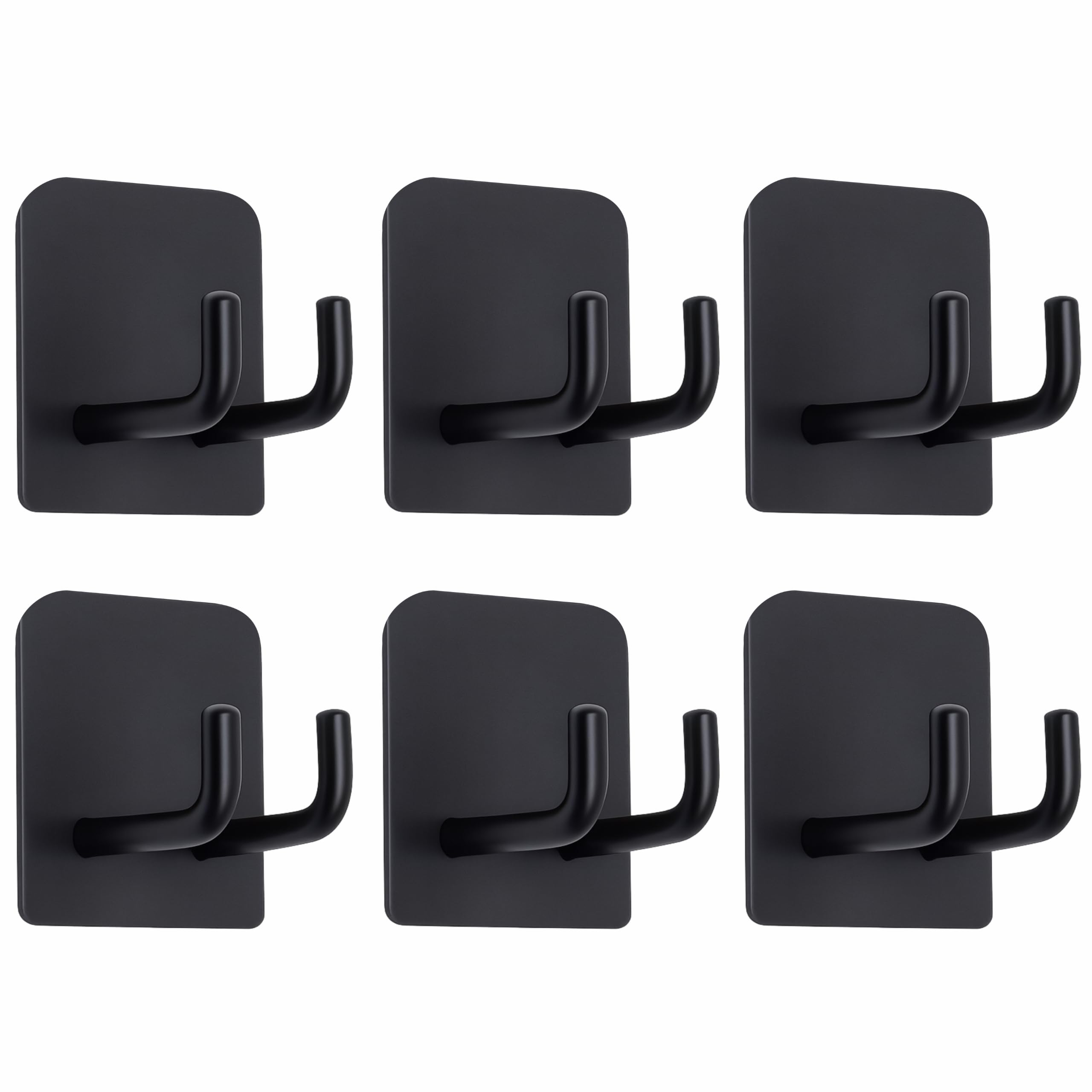 JIALTO 6 pcs Self-Adhesive Stainless Steel Hooks: Heavy-Duty Wall Hangings, Waterproof & Drill-Free - Strong Towel, Coat, and Kitchen Hooks for Bathroom and Kitchen (Double J Hook Black)