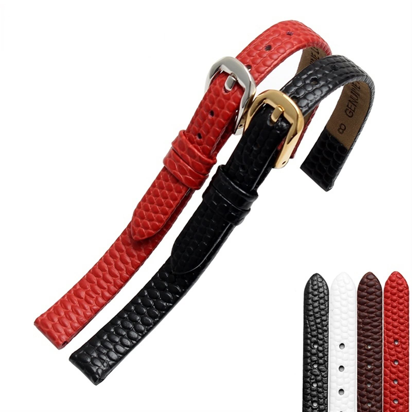 SERDAS Lizard Print Cowhide cinturino in pelle per donna orologio di ricambio bianco rosso cinturino ultra sottile 6 8 10 12 14 16 mm consegna gratuita (fibbia oro marrone, 8 mm)