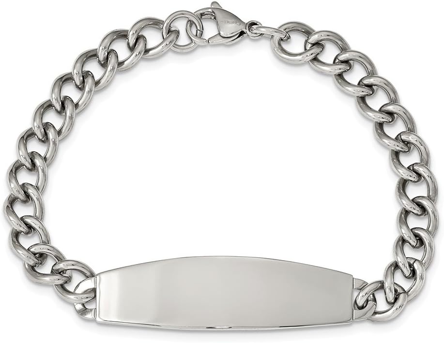 The Black Bow Men's Stainless Steel Polished Curb Link I.D. Bracelet, 8.5 Inch - Image 2