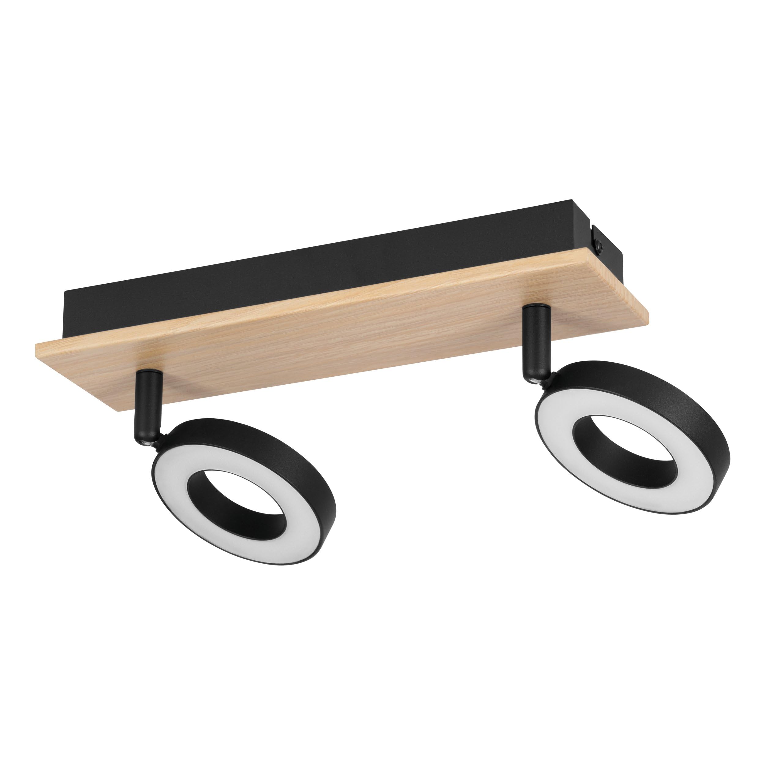 Plafonnier LED avec spots en bois pour une ambiance de salon chaleureuse