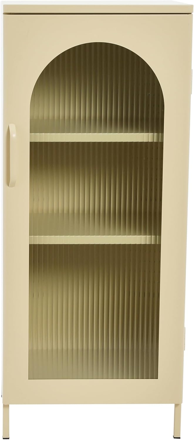 Creative Co-Op Solstice Metal Cabinet with Arched Glass Door, Cream