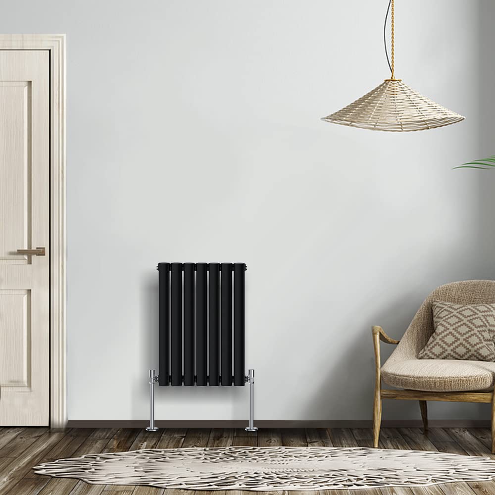 NRG Modern Radiator Black 600x413mm Single Oval Panel Heater Interior Designer Horizontal Bathroom Radiators — image 1
