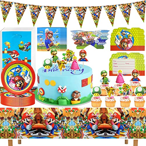 86 Pièces Decoration Anniversaire, Anniversaire, Decoration Anniversaire Enfant, avec Assiette, Insert à Gâteau, Serviette en Papier, Nappe, Bannière, Bandeau, Carte D'invitation Cover
