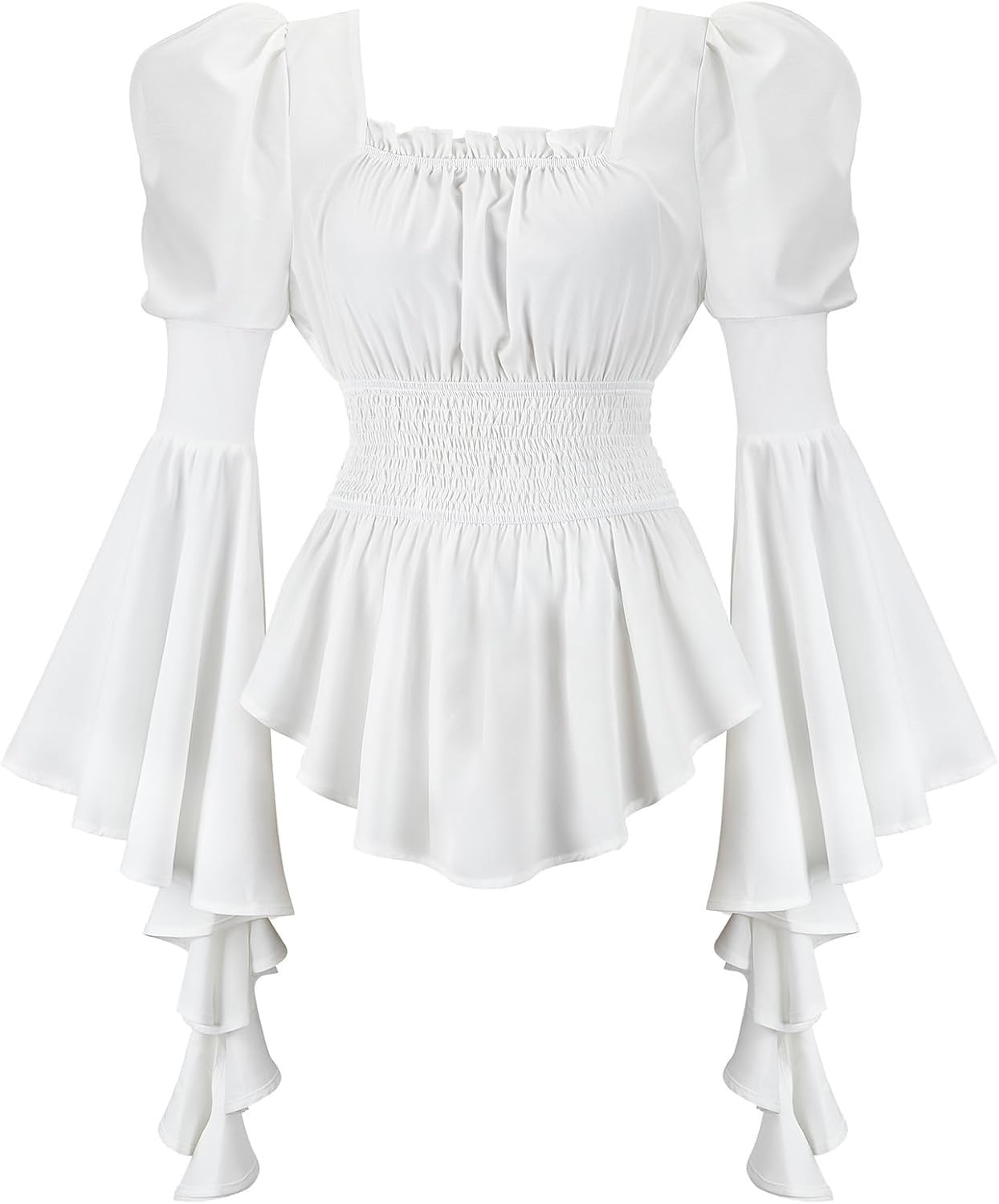 jutrisujo White Womens Renaissance Pirate Shirt Tops Medieval Long Sleeve Off The Shoulder Gothic Peasant Blouse Ruffled 5XL