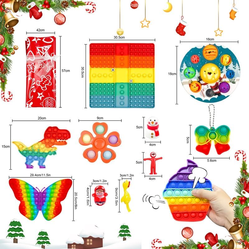 24 Pcs Pop Fidget Toys Set, Party Favors for Adults, Push Bubble Pop Bulk Christmas Toys, Random Surprise Gift Goodies Bag Stuffers