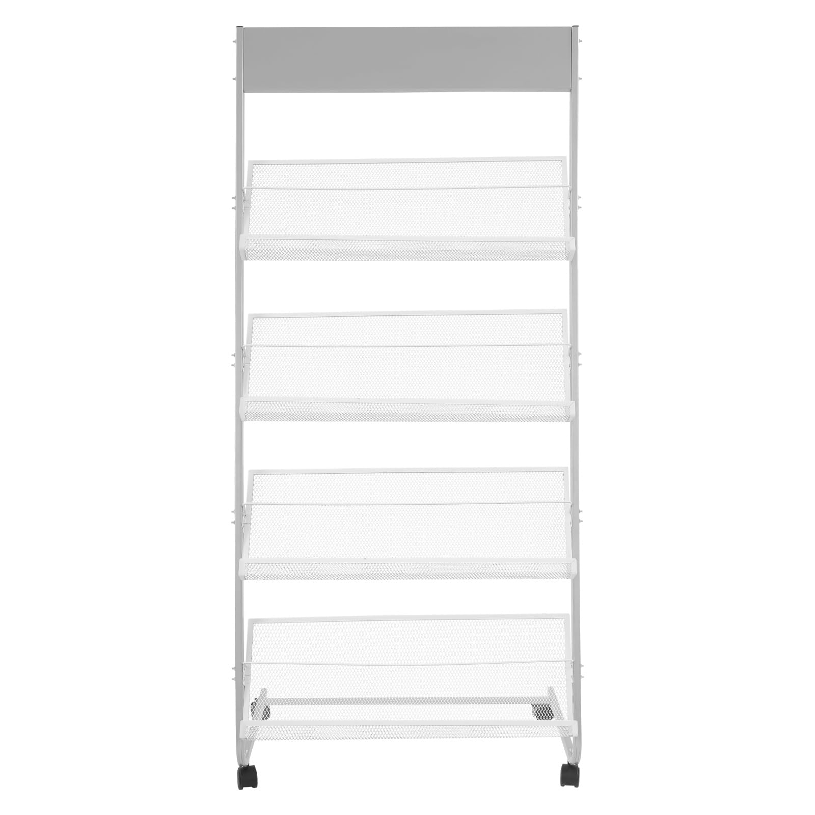 Portariviste a 4 ripiani, in argento, con ruote, per atelier, biblioteche, uffici, 63 x 36 x 148 cm