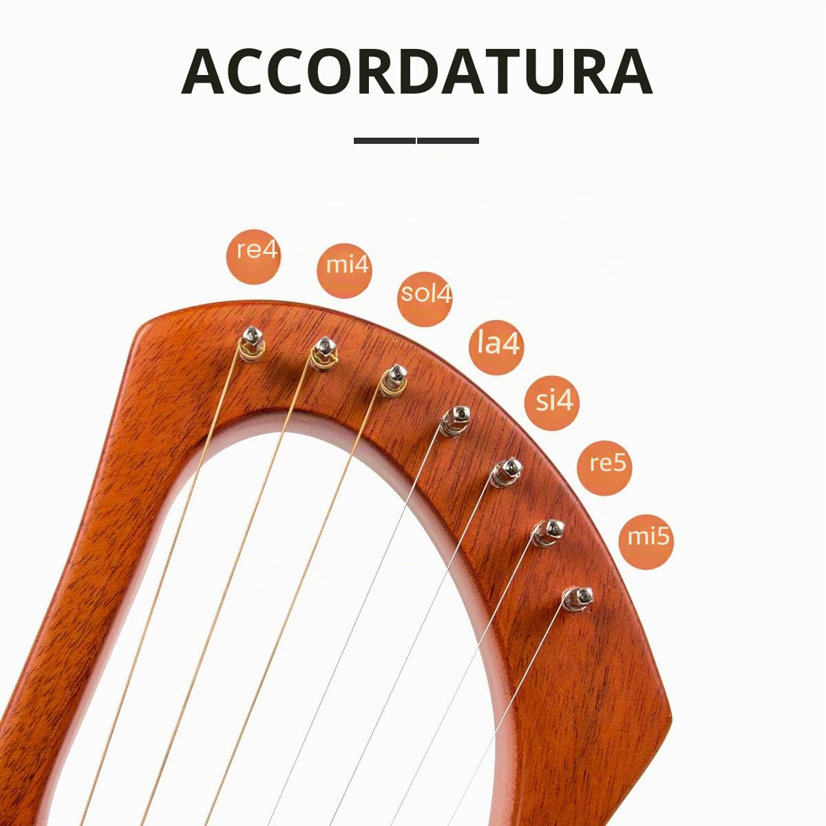 Lyre harp,AKLOT lira arpa 7 corde in metallo in mogano con chiave di accordatura e custodia nera