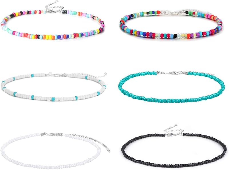 4-12 Piezas Gargantillas de Cuentas para Mujer Juego de Gargantilla de Cuentas de Semillas Boho Collar de Cuentas de Playa Turquesa Hecho a Mano Hawaiano Joyería de Cadena