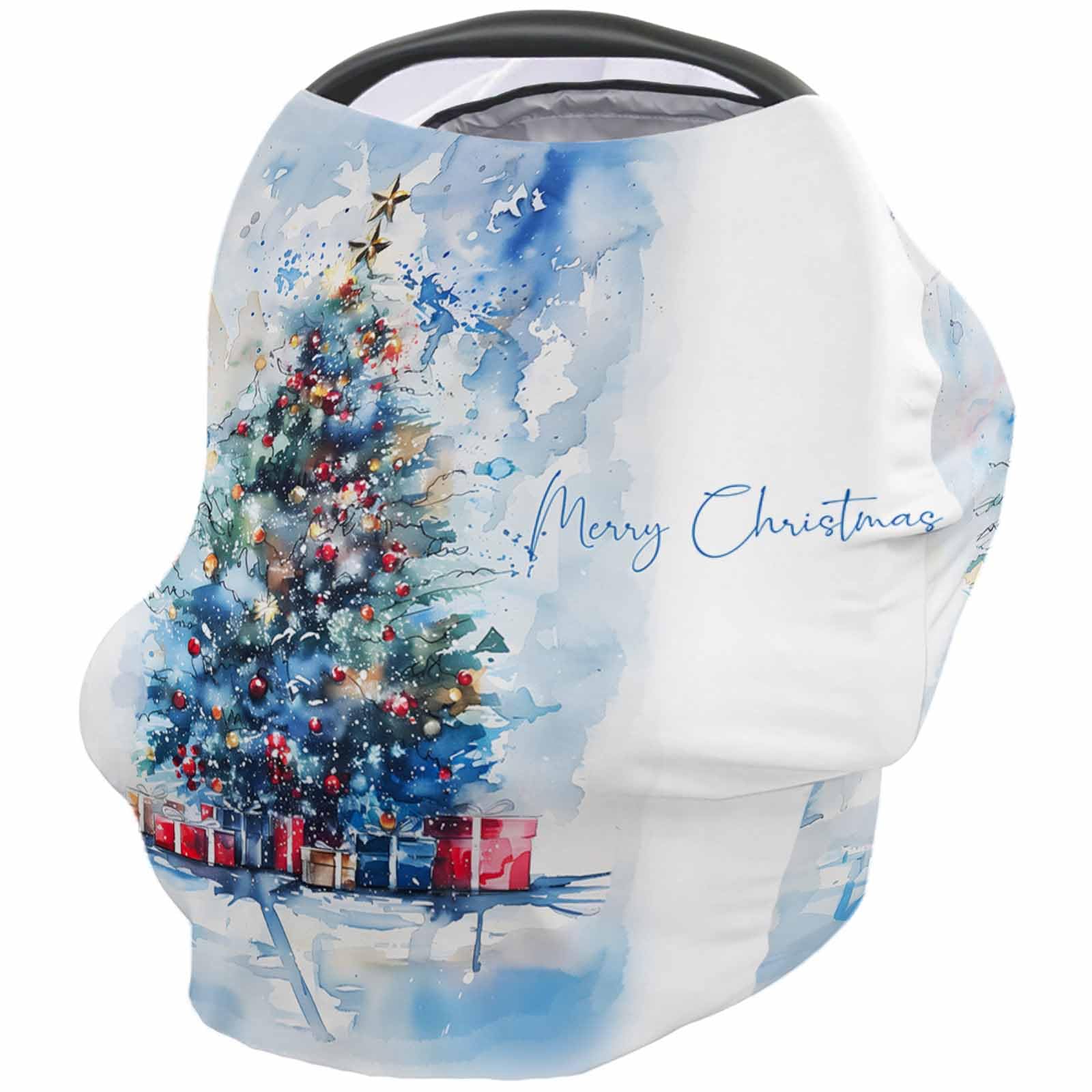 Nursing Cover for Breastfeeding Scarf, Blue Ink Gradient Gorgeous Christmas Tree Baby Car Covers Super Soft Multi Use for Canopy Shopping Cart Cover Blanket Stroller Cover