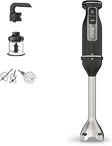 Ninja Foodi 3-in-1 Stabmixer, Handmixer &amp; Zerkleinerer, Stufenweise Anlauf, 2 Misch- und 5 Rührgeschwindigkeiten zum Zerkleinern, Mischen, Kneten und mehr, spülmaschinenfest, 850W, Schwarz CI100EU