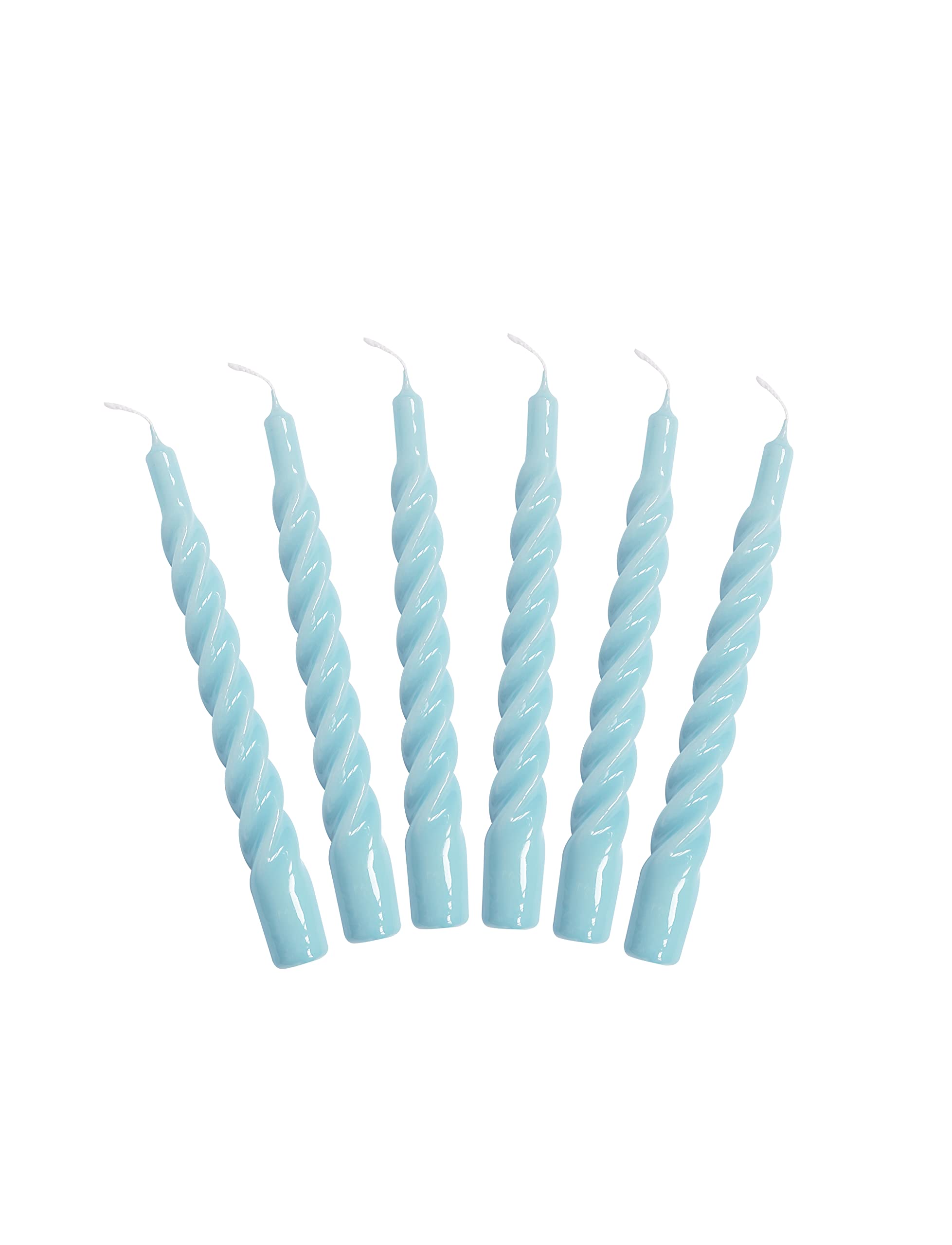 Candele With a Twist®, Made in Italy, 25 Colori Disponibili, Intrecciate Lunga Durata 5 Ore, Coniche, Laccate, Senza Profumo, Set Regalo 6 pz. 2,2 x 21 cm (Celeste)