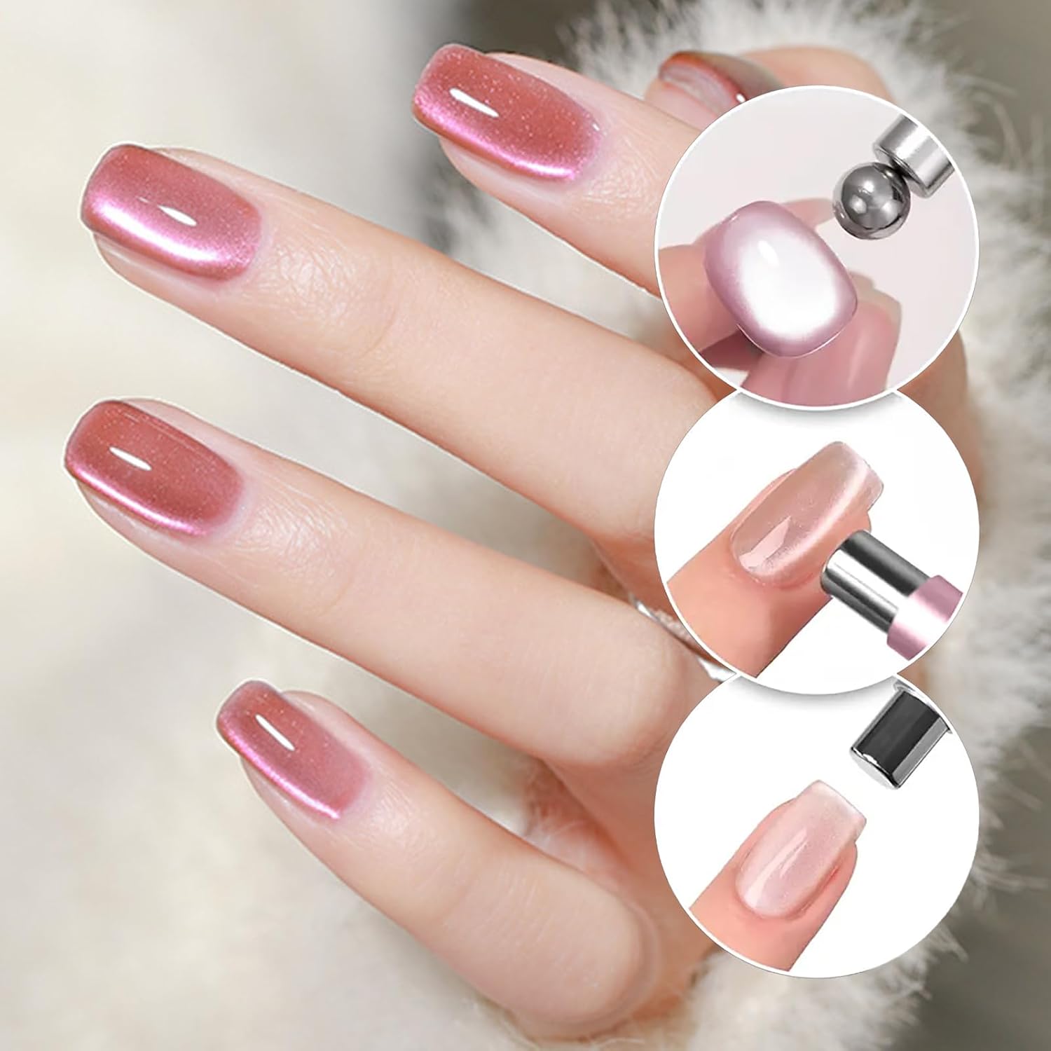 1 Piece Pink Cat Eye Magnet for Nails Double-Ended Cylindrical Nail Magnet with Magnetic Beads for Cat Eye Gel Nail Polish
