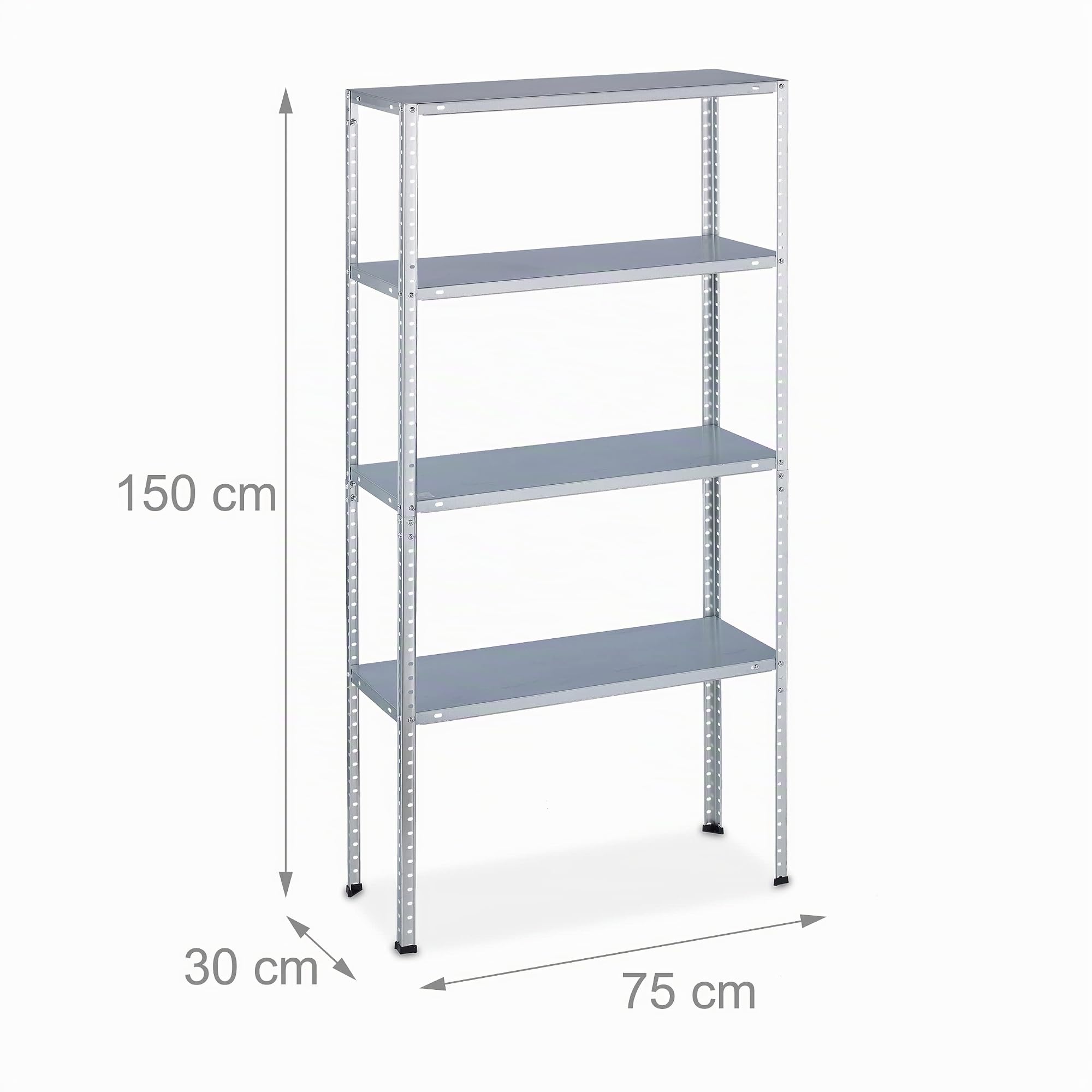 Relaxdays Estantería Metálica Industrial, 4 Baldas, 150x75x30 cm, Resiste 200 kg, Taller, Acero Galvanizado, Plateado