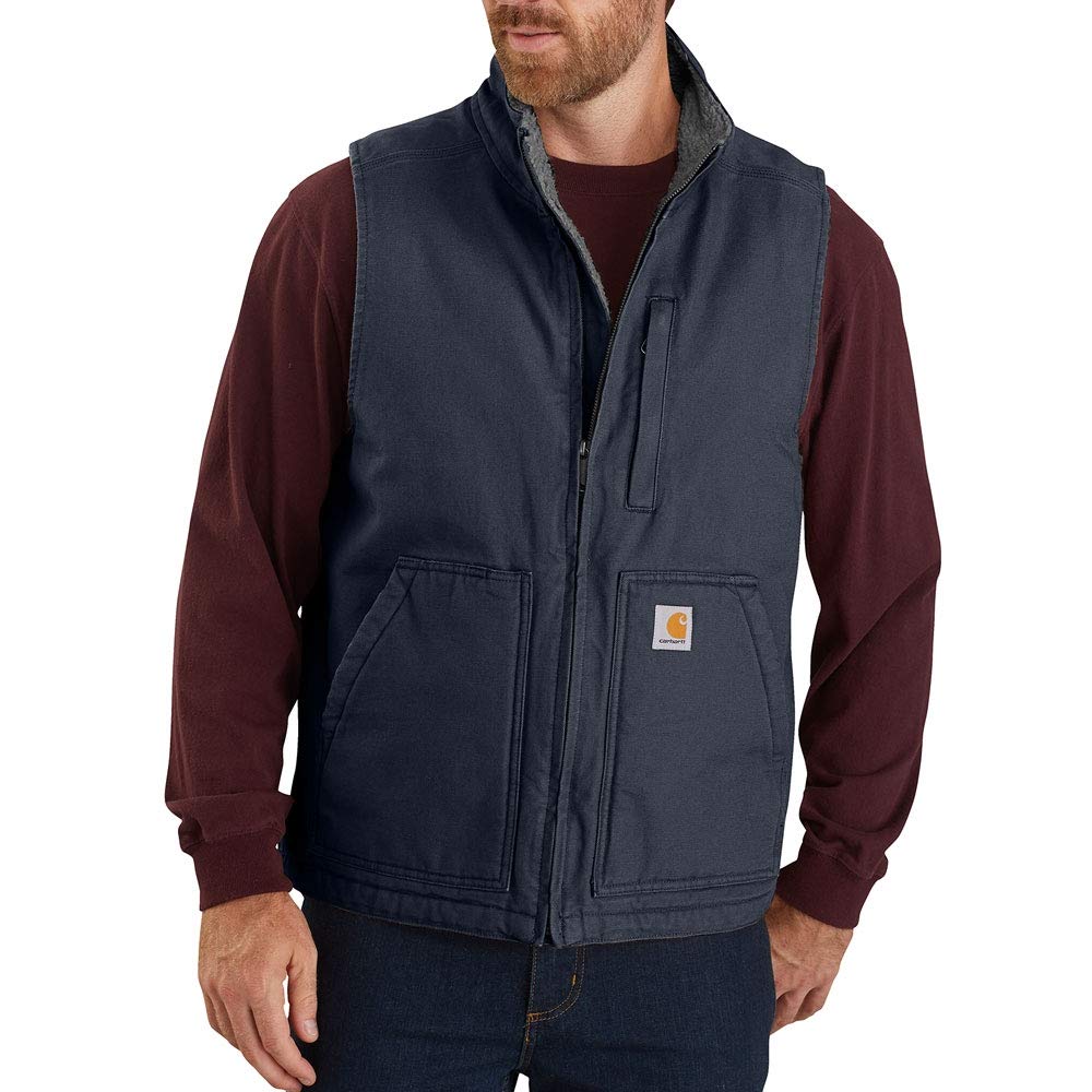 Carhartt Men's Loose Washed Duck Sherpa Lined Mock Neck Vest