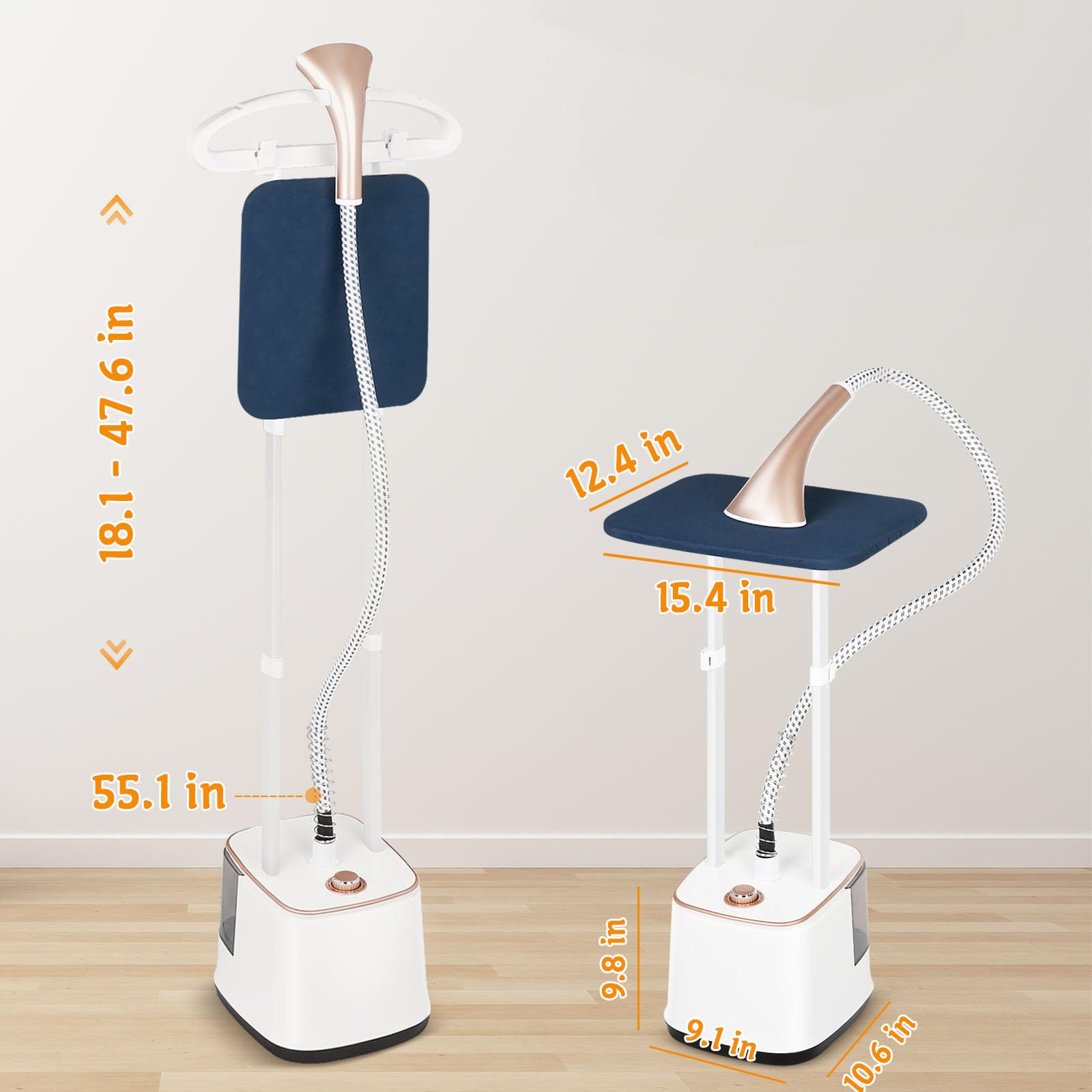 Standing Garment Steamer, 2000W Powerful Steamer for Clothes, 10 Steam Levels, 2.7L Water Tank for 90 Mins Continuous Steaming, Home Commercial Use (Champagne Gold)