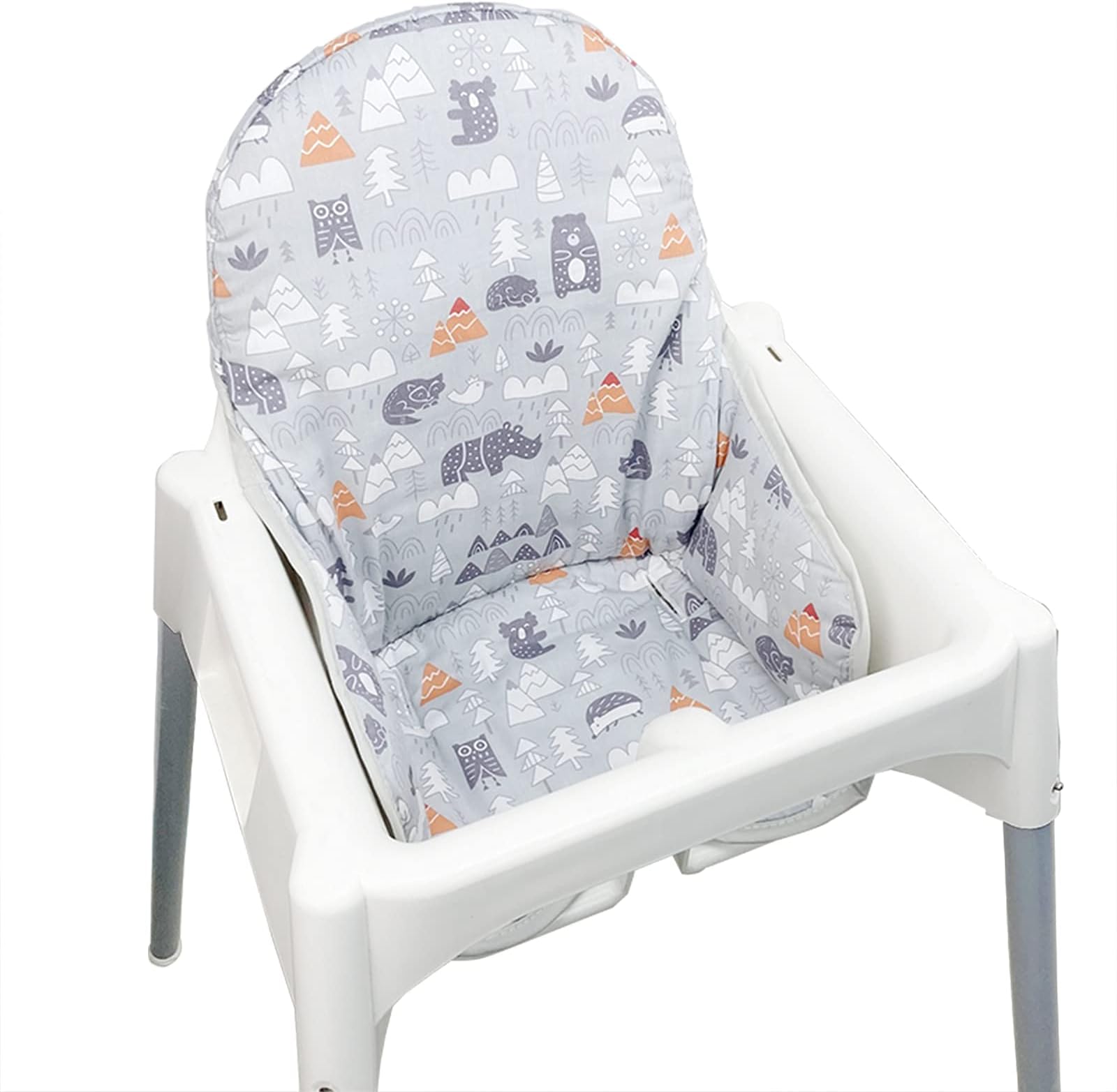 Cotton Seat Covers for IKEA Antilop Highchair,Cotton Surface and Cotton Padded,Forest Pattern Foldable Baby Highchair Cover for IKEA Child Chair Cushion (Grey Forest)