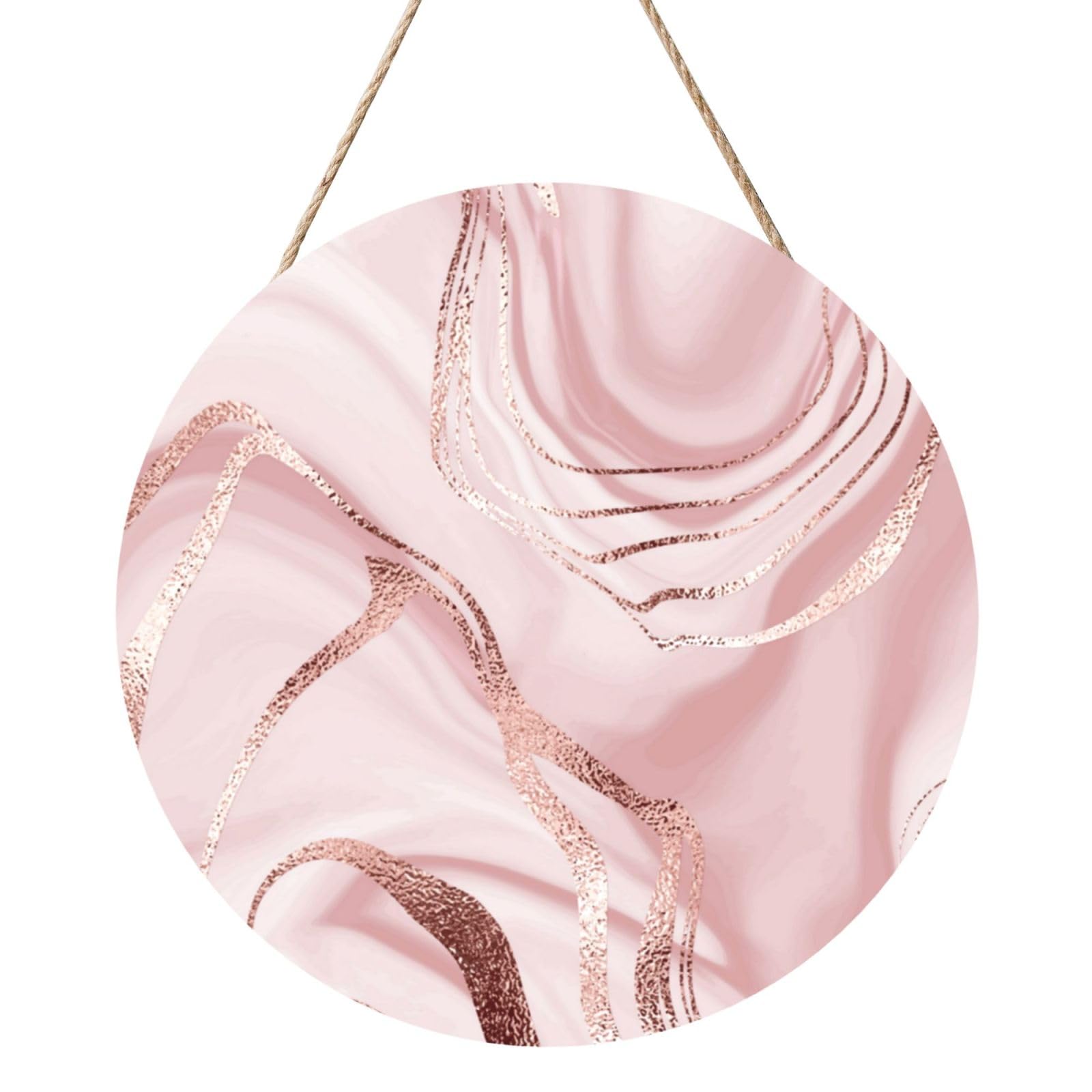 InOmak Pink Marble Abstract, Round Wood Panel Painting 12 in, Wall Hanging Painting For Home