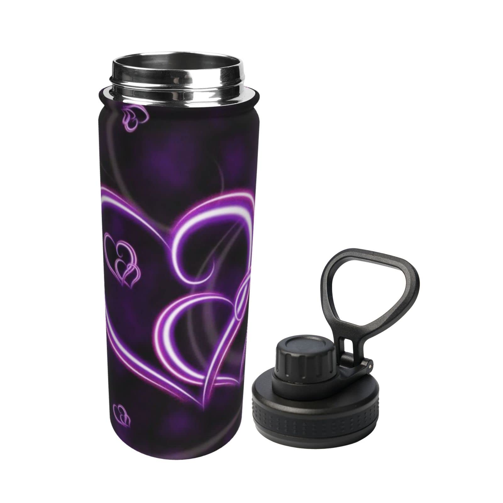 Purple Love Sport-Wasserflasche, 530 ml, isolierte Edelstahl, auslaufsichere Wasserflasche für Reisen, Fitnessstudio, Büro