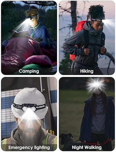 Miniatura 7 de 9 faros LED alimentados por baterías, 2 paquetes de 2000 lúmenes, 6 pilas AAA incluidas, 6 modos, ligero y ajustable, lámpara de cabeza impermeable