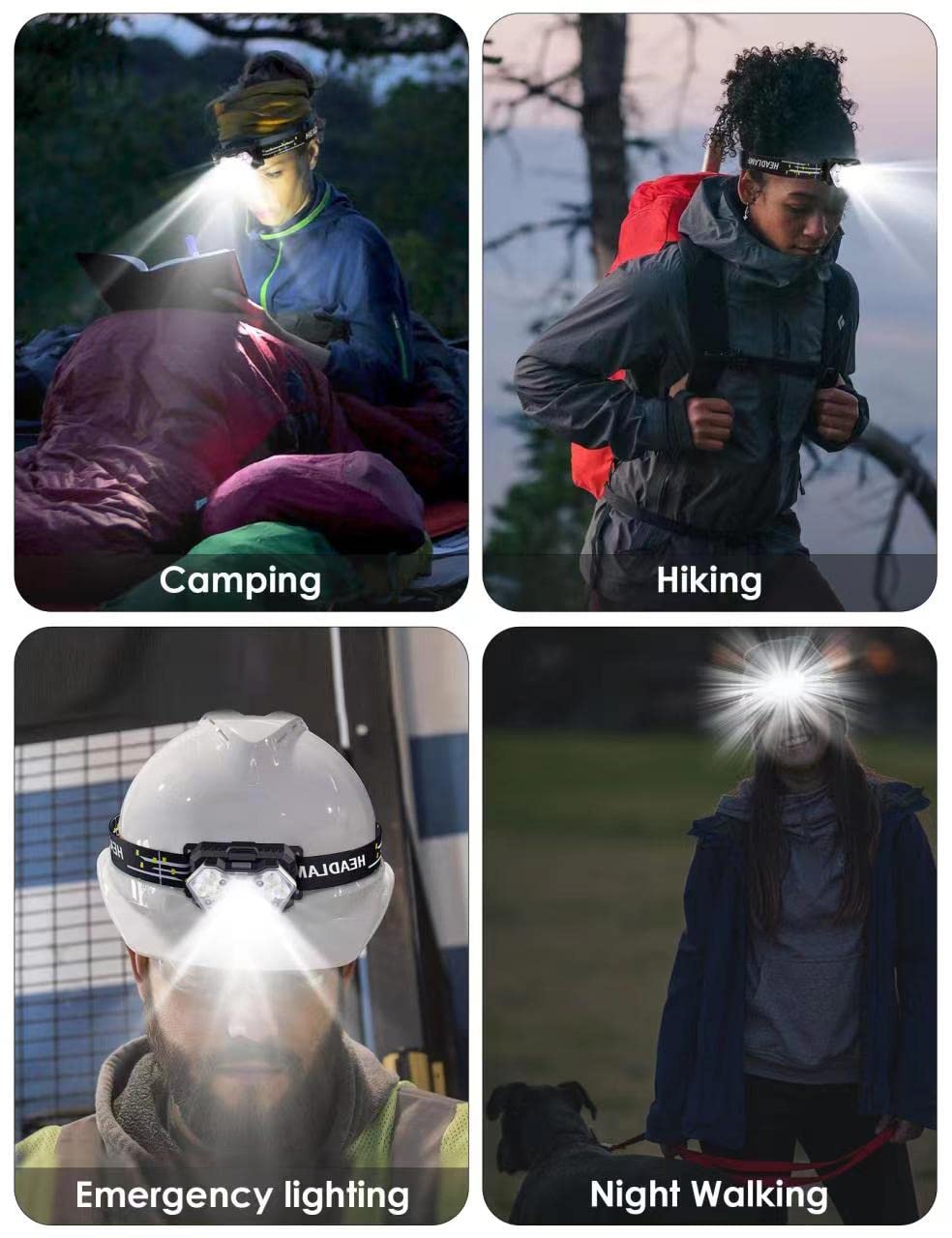 9 LED-Stirnlampe, 2000 Lumen, 2 Stück, superhelle Stirnlampe mit 6 AAA-Batterien, 6 Modi, leicht und verstellbar, IPX5 wasserdichter Scheinwerfer für Kinder, Erwachsene, Outdoor, Laufen