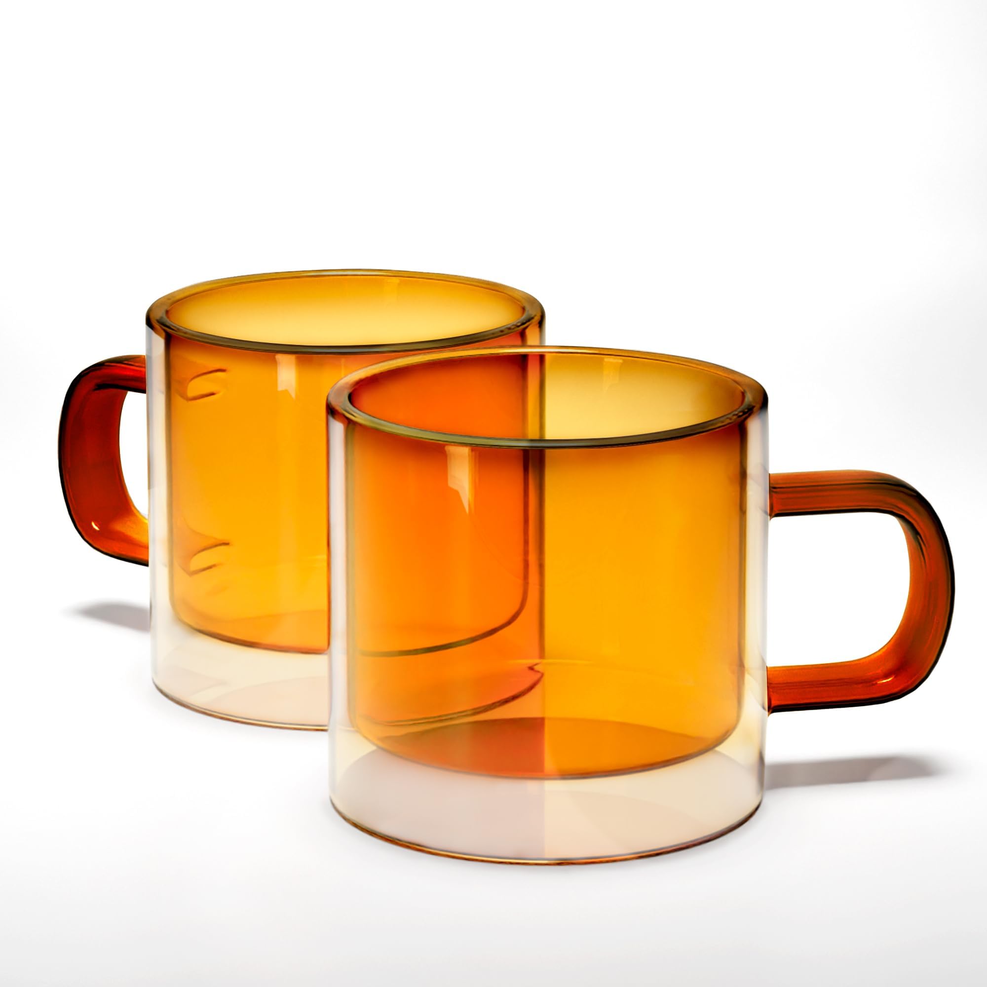 Anko 220 Ml Amber Double Walled Coffee Mugs | Borosilicate Glass | Leak-Proof and Reusable | BPA Free | Ideal for Tea, Coffee and Juice | Suitable for Hot & Cold| Amber (Orange) | Set of 2