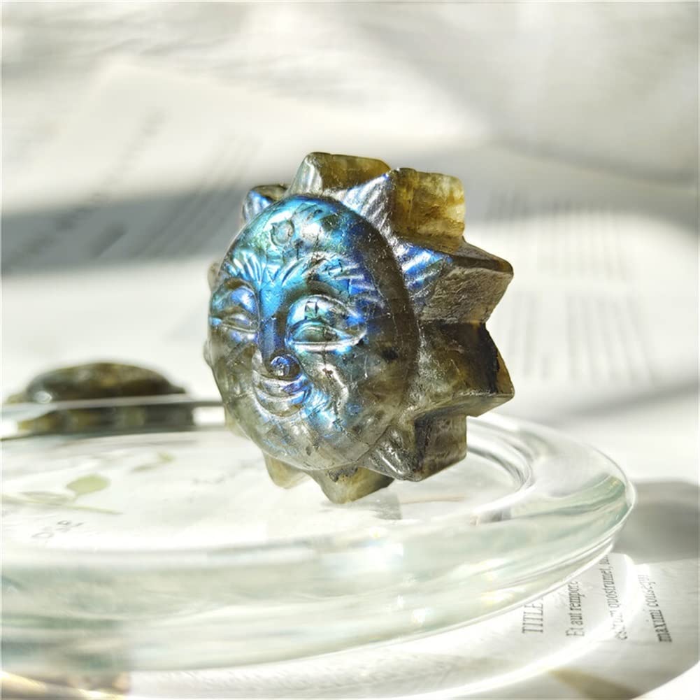 太陽と三日月の置物　天然石ラブラドライト 太陽と三日月の置物 天然石ラブラドライト 太陽と三日月の置物 天然石