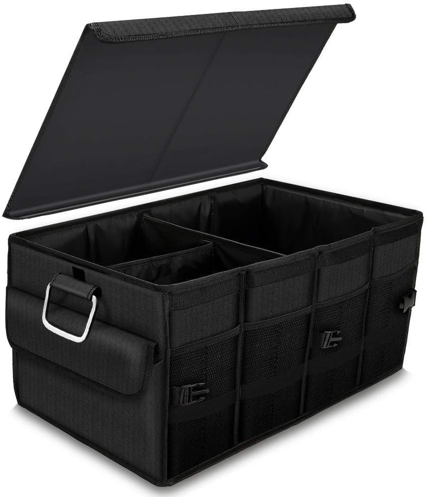 Trunk Organizer for car,Durable Storage Organizer for SUV Truck Auto Van,Collapsible Trunk Cargo Storage Organizer with Cover and Straps (Black)