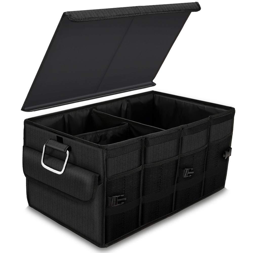 Trunk Organizer for car,Durable Storage Organizer for SUV Truck Auto Van,Collapsible Trunk Cargo Storage Organizer with Cover and Straps (Black)