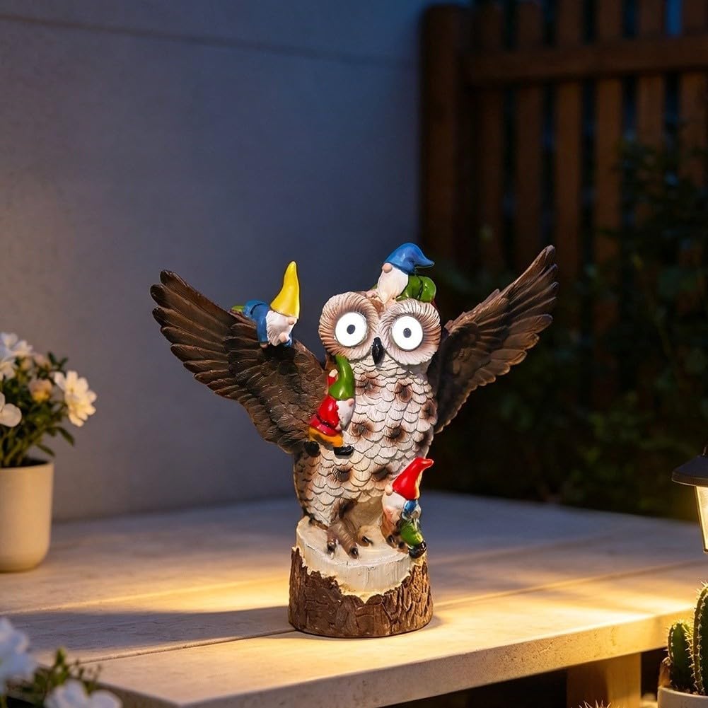 Statua solare della resina della luce del giardino del gufo automatico