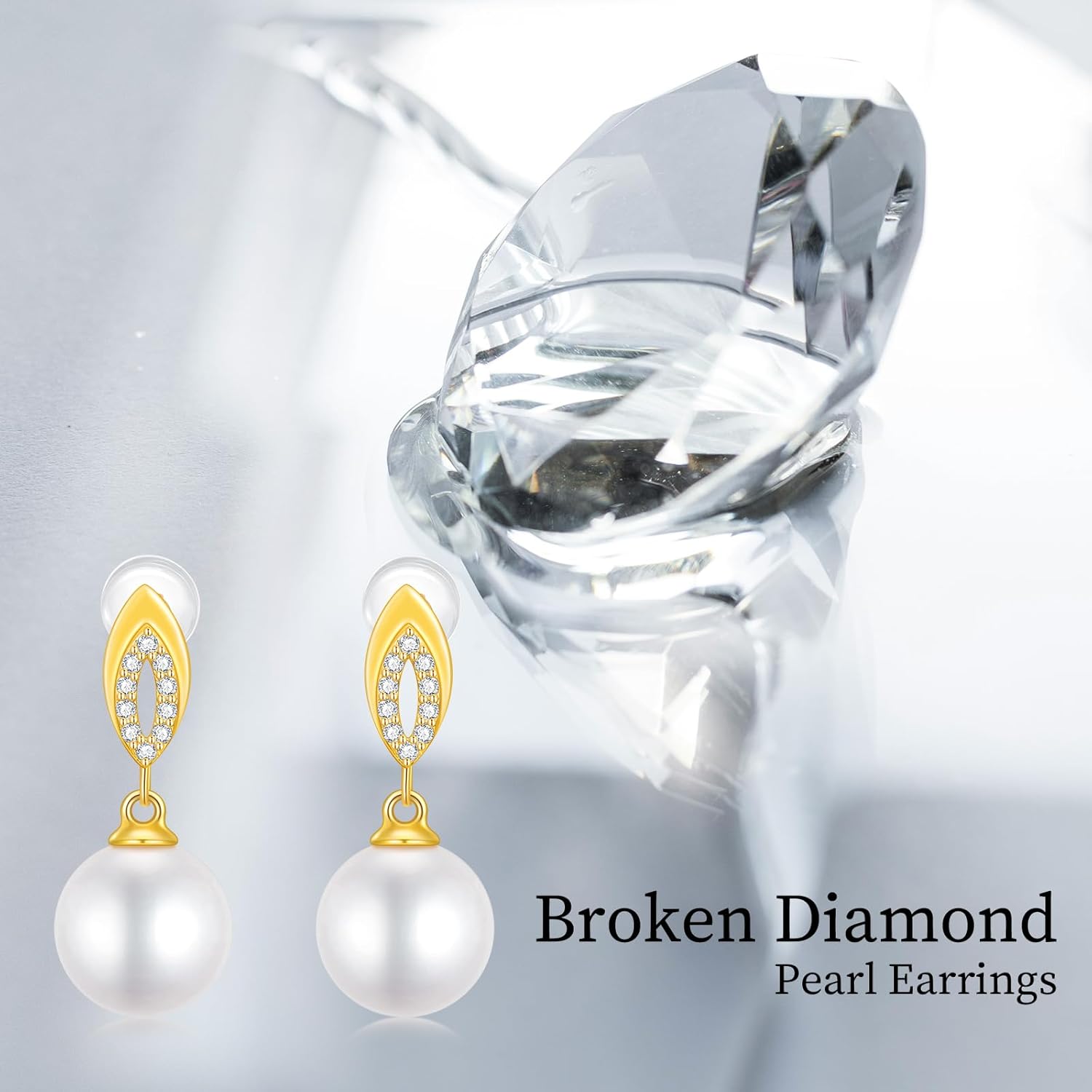 SISGEM 14k Gold Natural Diamond and Pearl Stud Drop Earrings for Women, Fine Jewelry Gifts for Her, 10 MM Freshwater Cultured Pearl