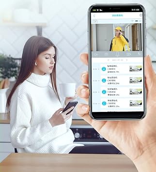 جرس باب فيديو ذكي مع شاشة، كاميرا 1080 بكسل مزودة بشبكة WiFi، تنبيهات في الوقت الفعلي، أبيض