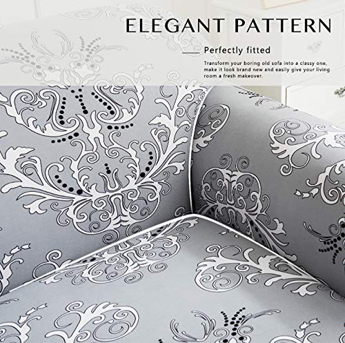 Tikami Stretch Sofa Cover Printed Sofa Slipcover 2-Piece Couch Cushion Cover Washable Spandex Furniture Protector (Small,Grey) #TOP4