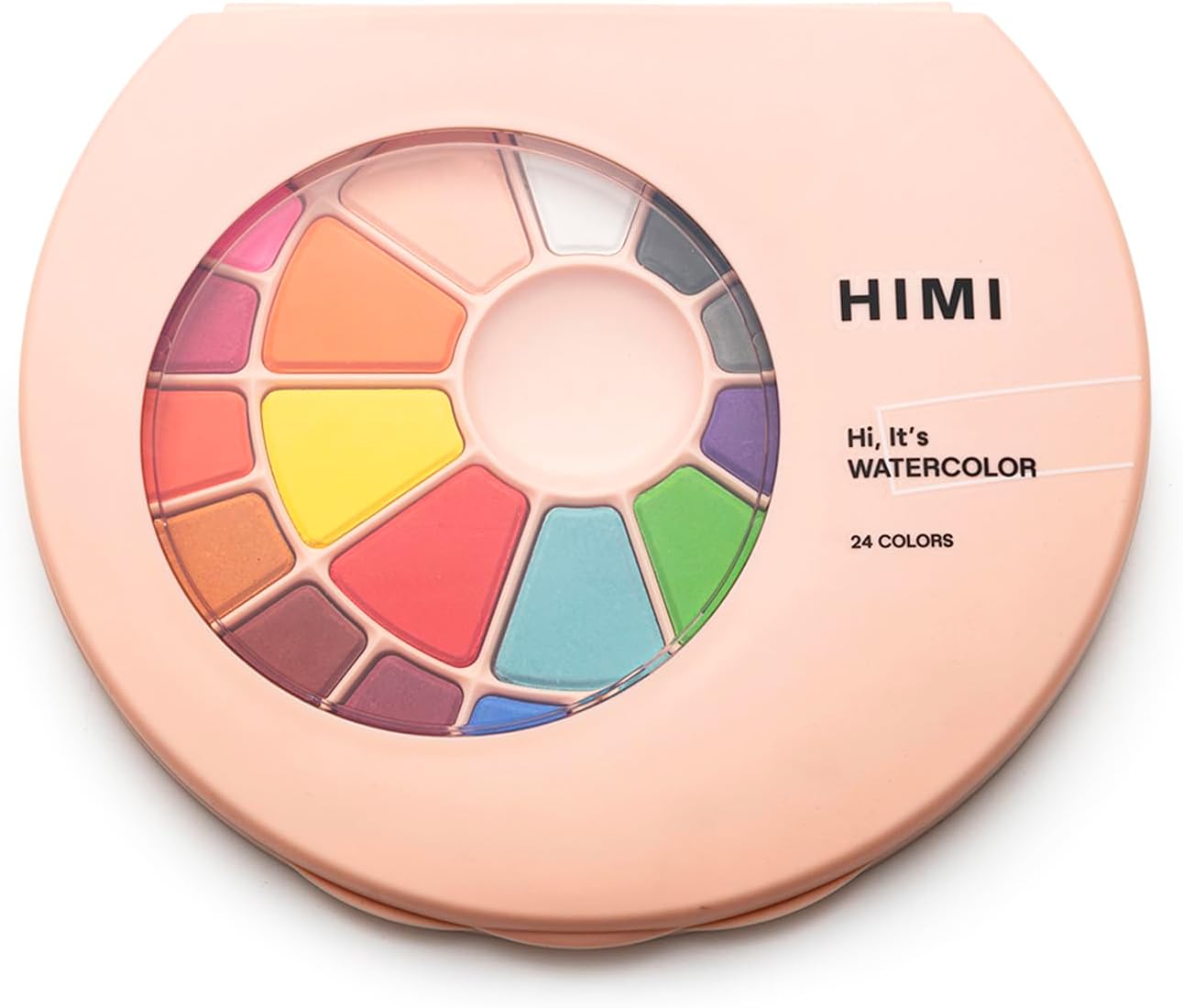 HIMI Solid Watercolour Set 24 Colours in Pans, Brush, Pink Case, Opens Like Makeup Palette, School Art, Teen Sketching, Bold Experiments, Watercolor Supplies Kit, Portable, Beginner Hobby, Gift